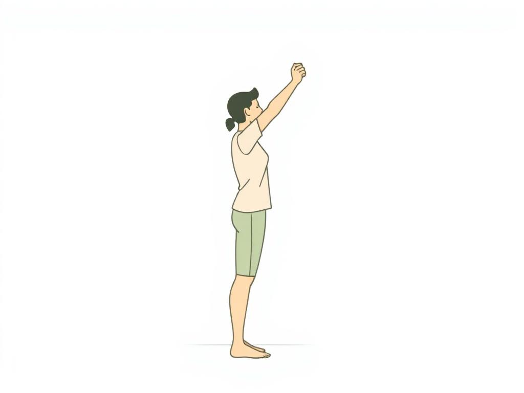 Persona realizando el test de alcance funcional con brazo extendido