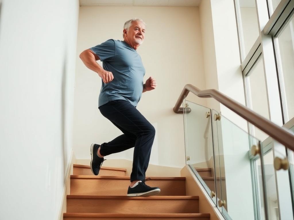 Persona subiendo escaleras enérgicamente de dos en dos