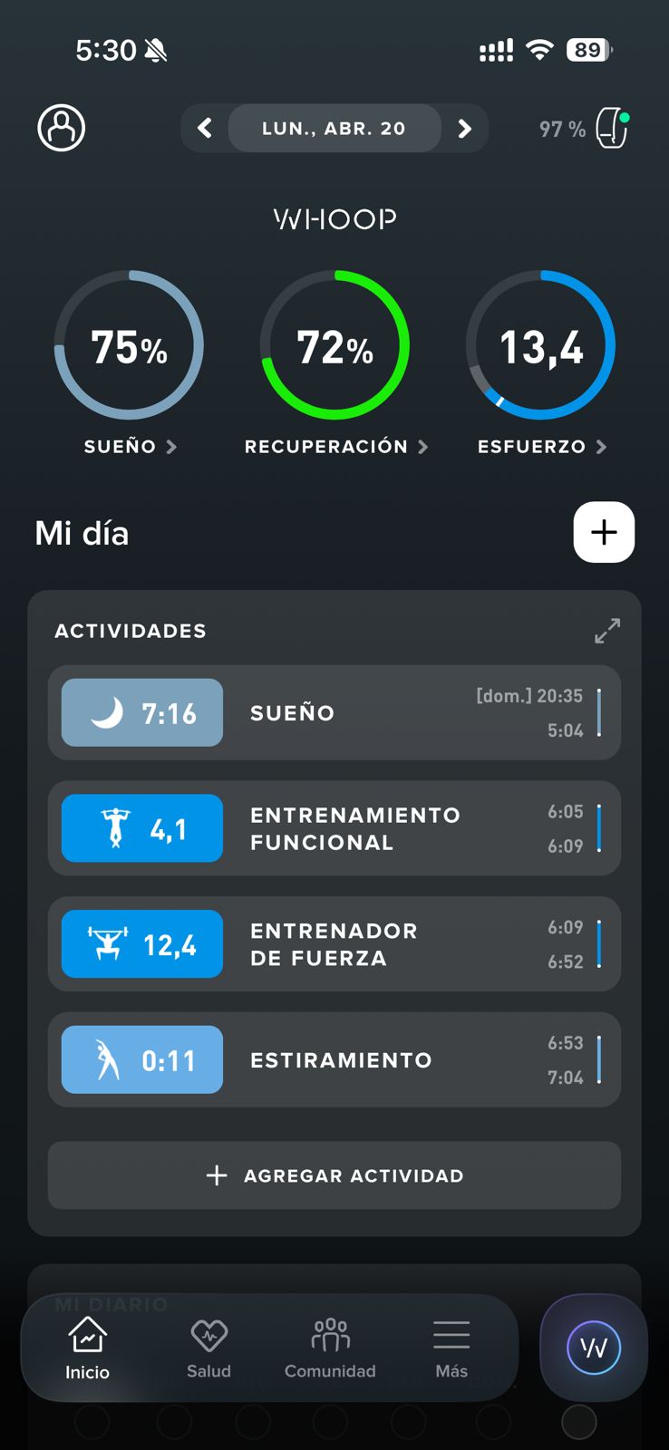Resumen del día WHOOP